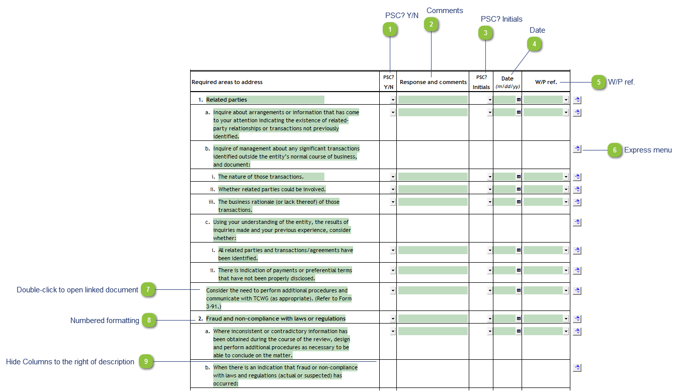 Checklist Table Features