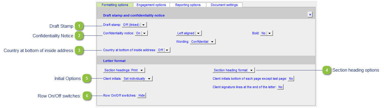 Formatting options