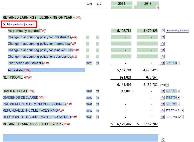 retained earnings statement prior period adjustment