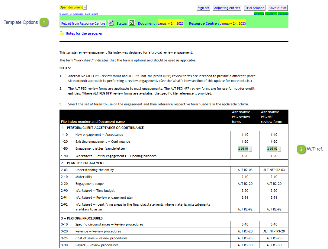 Review file index — [Sample] (PEGR01R)