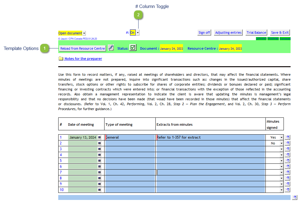 Worksheet — Minutes of governance meetings (3-90)